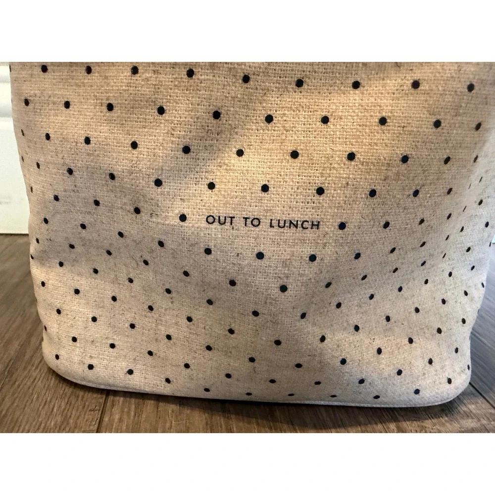 Kate Spade New York Out To Lunch Insulated Bag Beige Navy Polka Dot Linen Tote